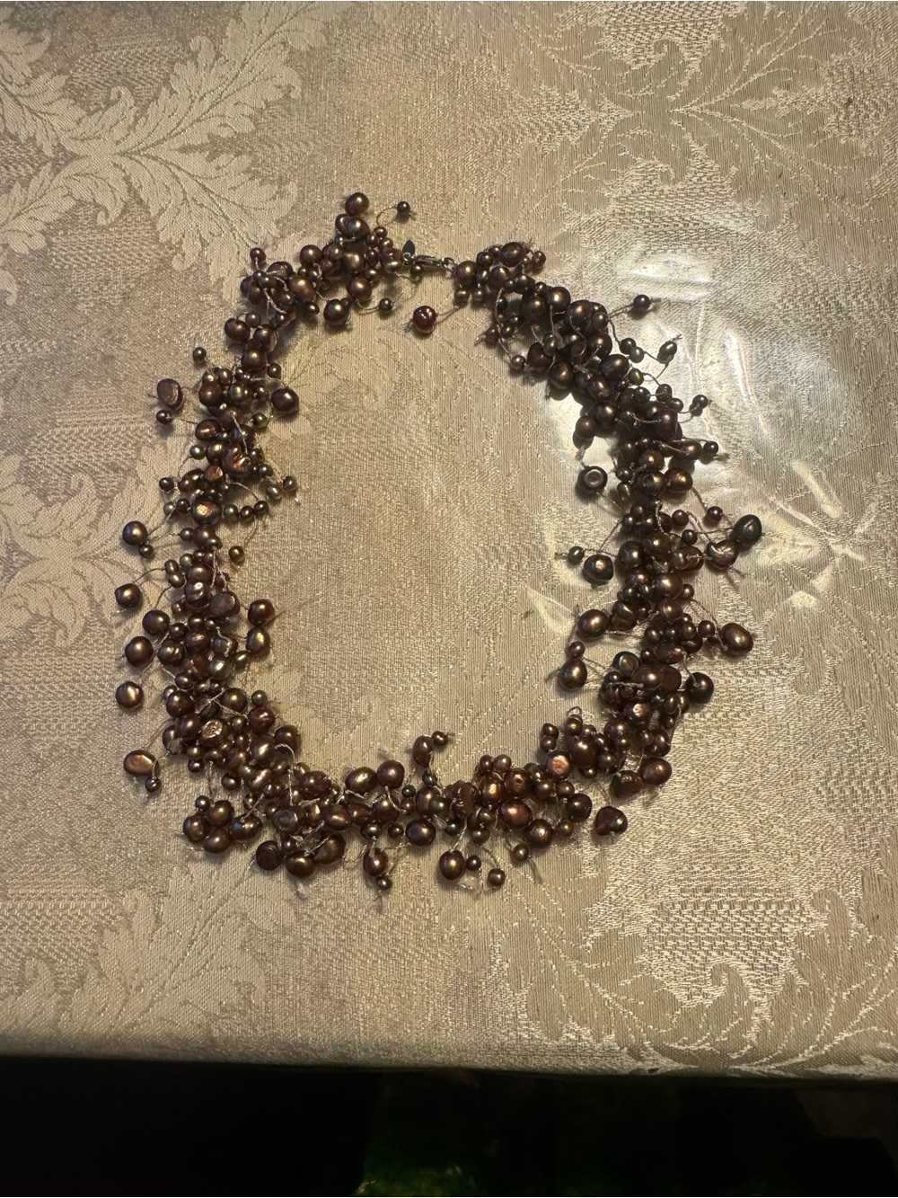 Mexico GII 925 Sterling Silver Bronze Pearl Cha Cha Cluster Necklace